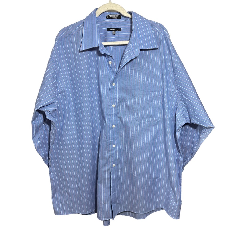 George Mens Sz 18/18.5 Pinpoint Wrinkle Free Oxford Dress Shirt Long Sleeve XXL